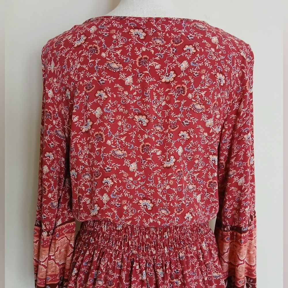 American Eagle Red and Orange Long Sleeve Floral Boho Mini Dress - Picture 5 of 12